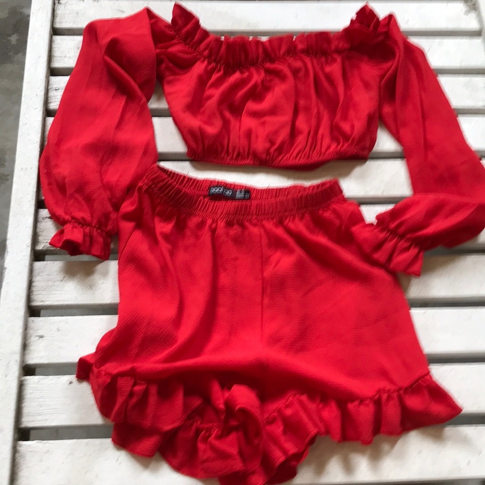 Lady in red summer outfit